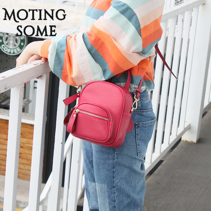 

Cute Mini Backpack for Women Genuine Leather Backpack Purses 100% Cowhide School Bag Mochila Black Shoulder Pouch 2021 New