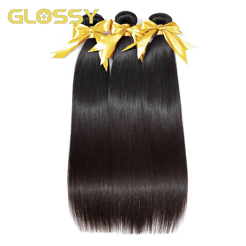 

GLOSSY Peruvian Straight Human Hair Bundles Double Weft Nature 1/3/4 Bundles Natural Black Remy Hair Weaving Hair Extensions