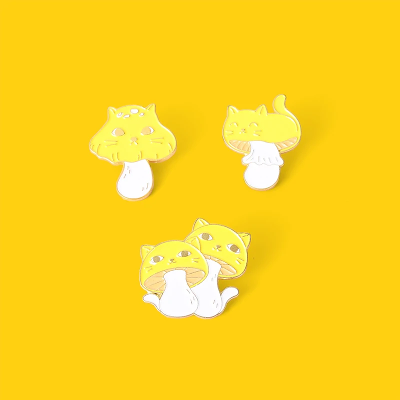 

Yellow Mushrooms Enamel Pin in Shape of Cats Brooches Decoration on Hat Clothes Backpack Badge Cute Gift for Women Men Jewelry