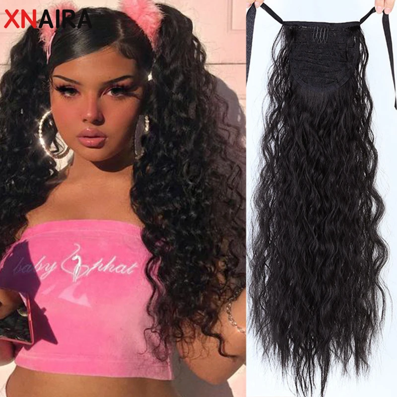 Synthetic Long Kinky Curly Drawstring Ponytail Clip In Pony Tail Hair Extensions Bun Pieces Afro Fake Hairpiece Hair Pieces