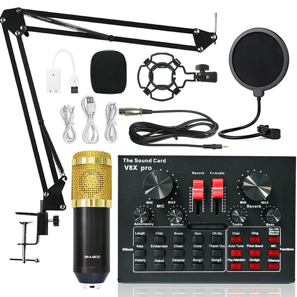 

BM800 Microphone Sound Card pc Game Live Streaming dj Condenser Stand USB BT 5.0 karaoke Studio Recording Professional V8