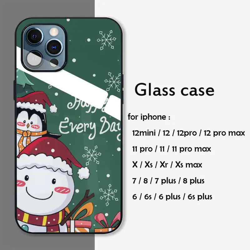 

Christmas New Year Gift Tempered glass silicone phone case for iphone 12 mini 11 pro Xs Max X Xr 6 6s 7 8 Plus se 2020 cover