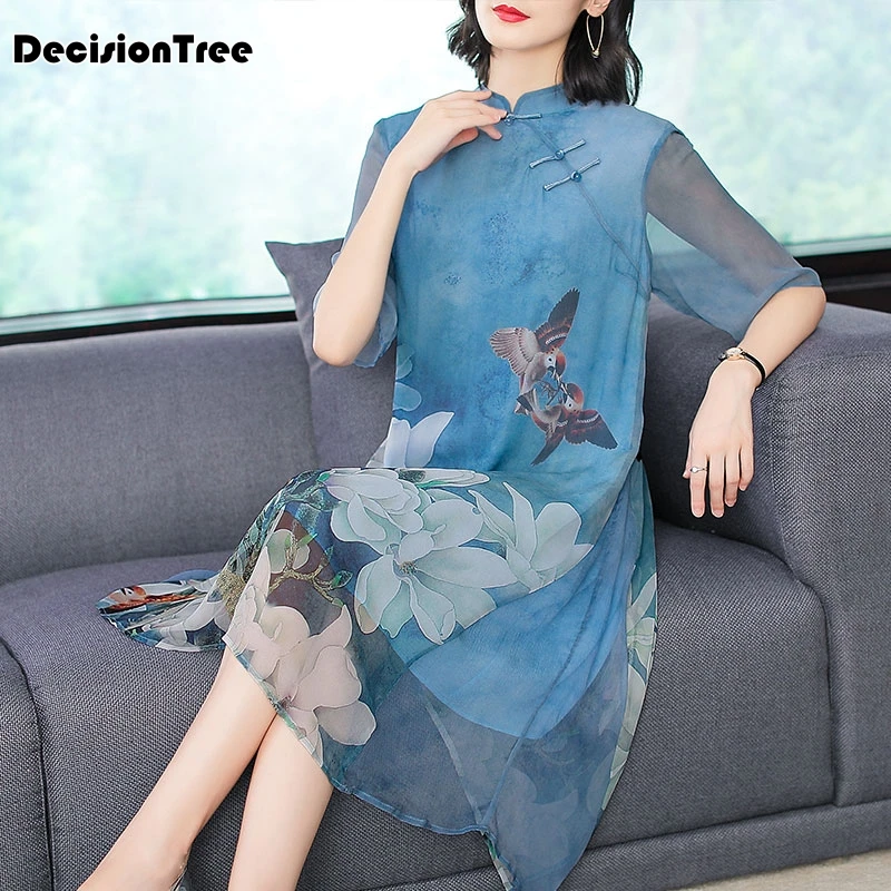 Китайское платье cheongsam qipao с цветочным принтом винтажное традиционное китайское платье длинное полукружевное платье с рукавом qipao костюм