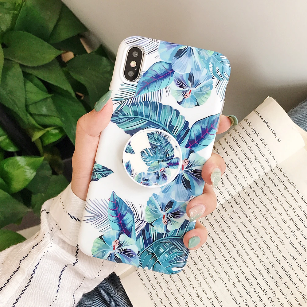 LOVECOM Ретро цветок лист стрейч держатель чехол для телефона для iPhone 11 Pro Max XR XS Max 7 8 6 Plus чехол мягкий IMD Телефон задняя крышка
