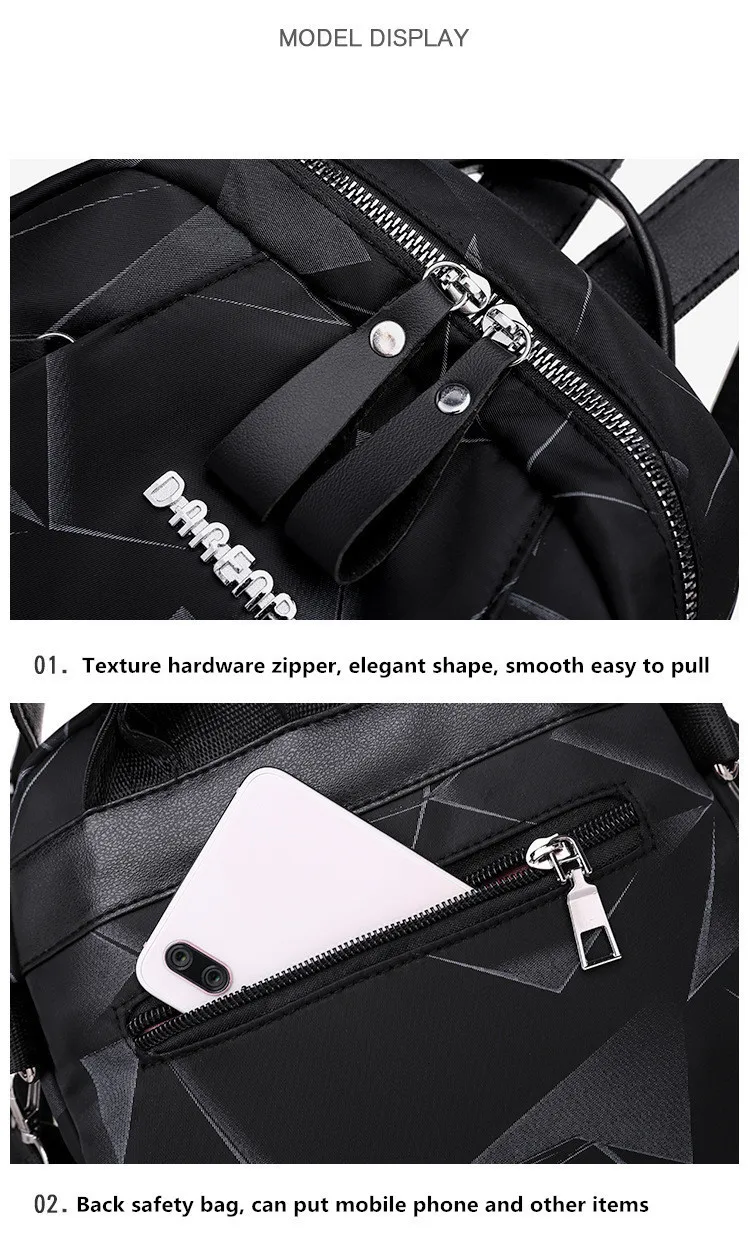 Черный геометрический водонепроницаемый Оксфорд Back Pack маленькие рюкзаки для женщин девочек подростков пакет школьной сумки женщина колледж