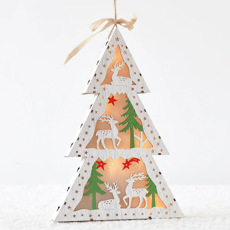 Elk Christmas Tree Деревянная подвеска в скандинавском стиле Санта-Клаус, снеговик, Рождественская елка, настольные украшения с изображением лося, рождественские светящиеся украшения - Цвет: Elk Christmas Tree