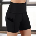 Женские короткие спортивные Леггинсы для фитнеса, штаны для бега, удобные штаны для йоги с карманами, спортивные шорты