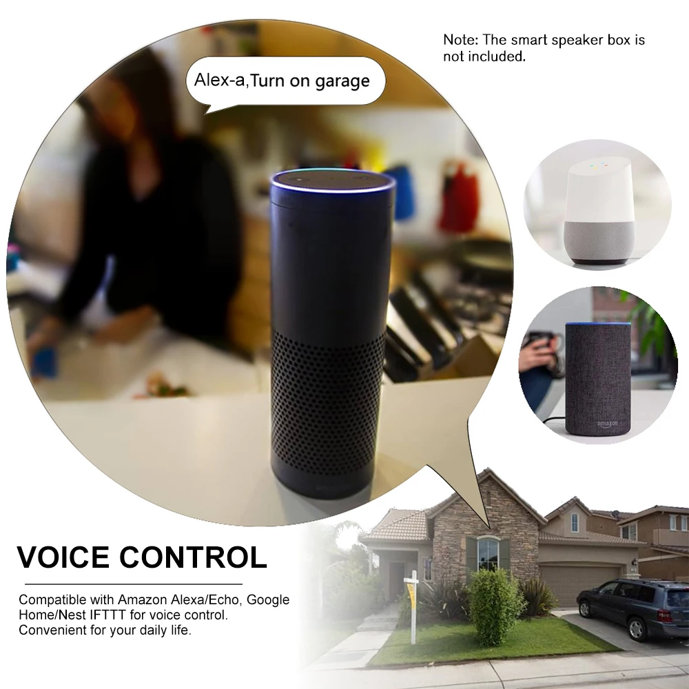 

WiFi Wireless Remote Control Garage Door Opener Voice Control For Alexa Google Home Intelligent Timing Garage Door Opener