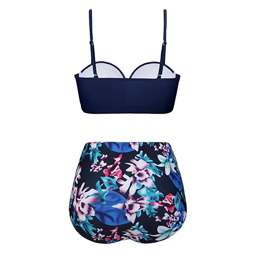 

2021 High Waist Swimwear Women Swimsuit Floral Print Bikini Bandage Bikinis Set Padded Bathing Suit Biquini Maillot de bain
