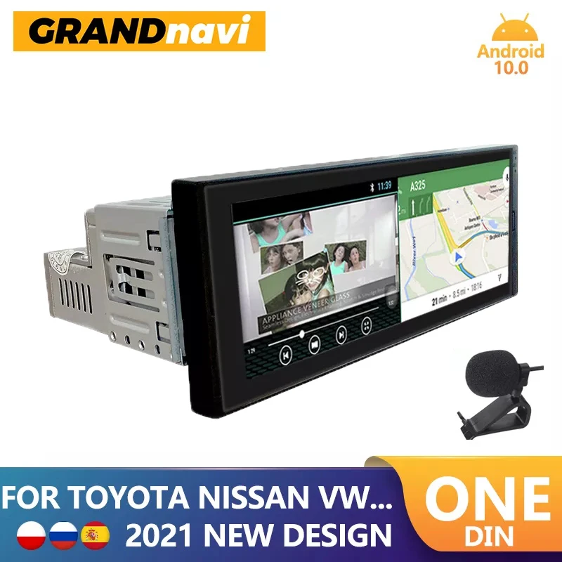 

Автомагнитола GRANDnavi1 din, мультимедийный проигрыватель на Android, сенсорный экран 6,9 дюйма, 1 Din, автомобильное стерео видео для VW Toyoto Nissan Hyundai