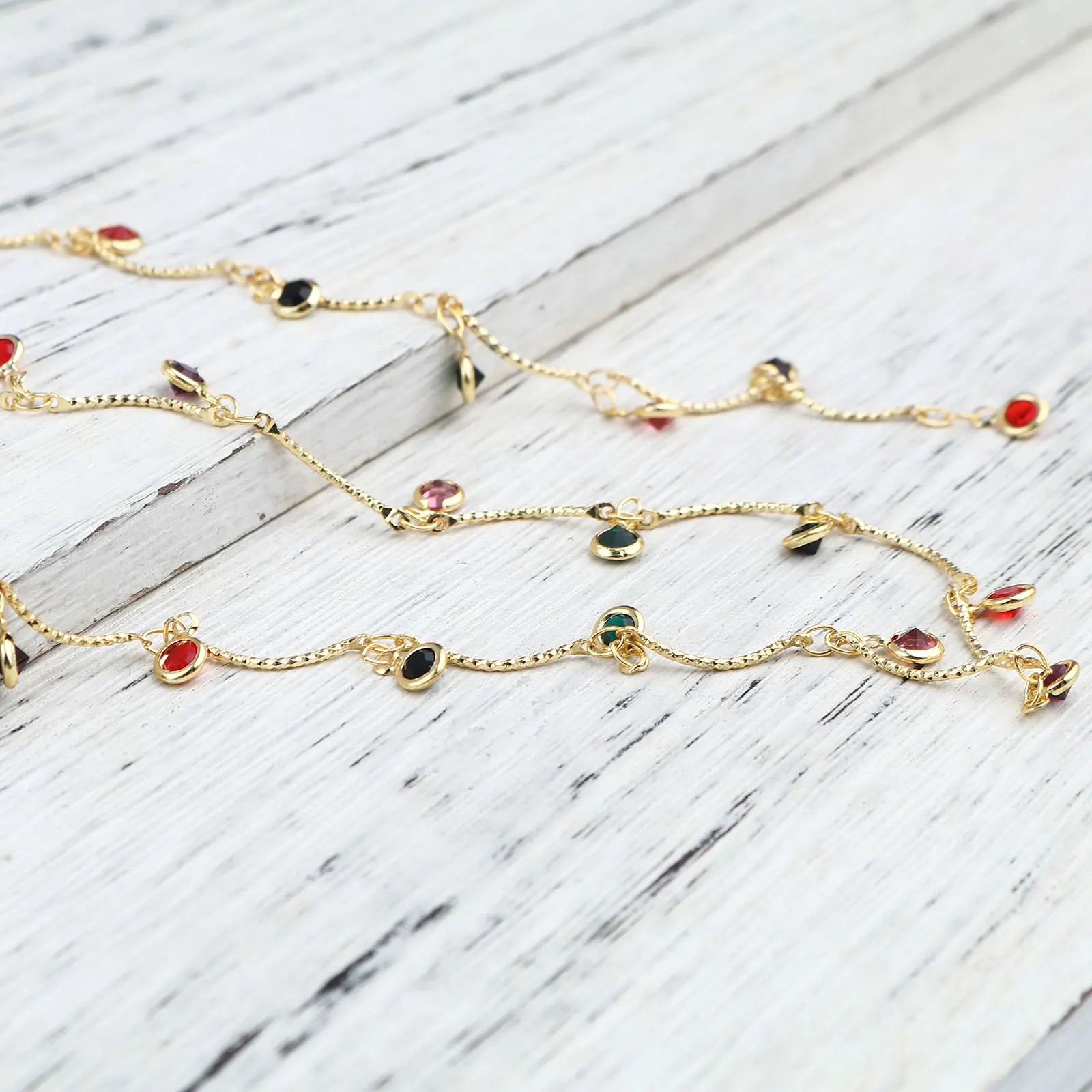 Doreen коробка медные и стеклянные звенья цепи фурнитура круглые позолоченные