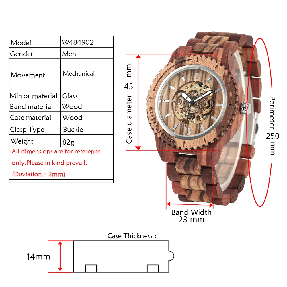 

Men's watch Automatic Mechanical Wristwatch Male Luxury Brand uhren herren Wood Dropshipping In GIft Box Waterproof
