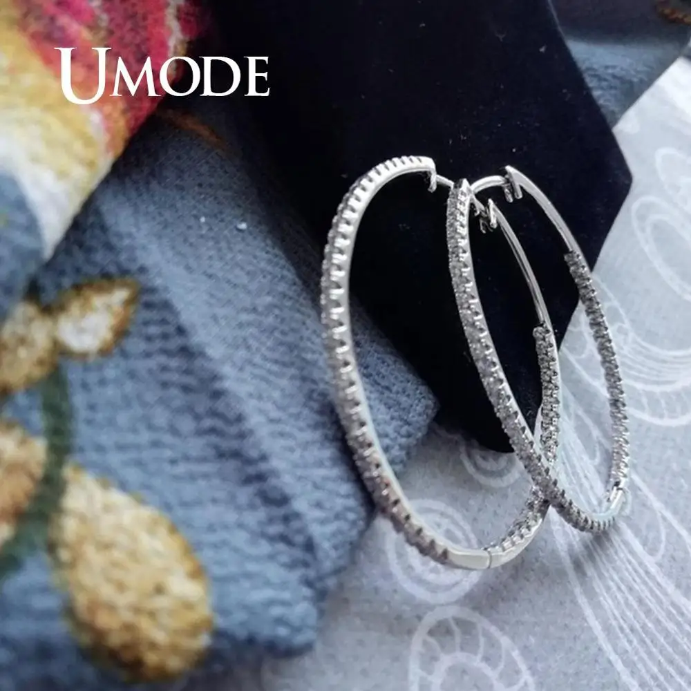 UMODE, белые золотые большие круглые серьги, серьги-кольца для женщин и девочек, обручи, CZ серьги, модные роскошные ювелирные изделия, аксессуары UE0357