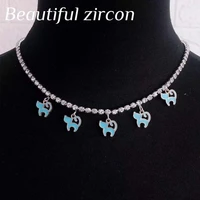 fashion women rhinestone pendant necklace adjustable sexy tennis chain shiny crystal jewelry party accessories statement necklac
