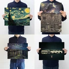 Классический знаменитый Ван Гог звездное небо на реке Рон Gtr автомобиль плакат в стиле ретро из крафт-бумаги домашний кафе бар ностальгическая декоративная живопись