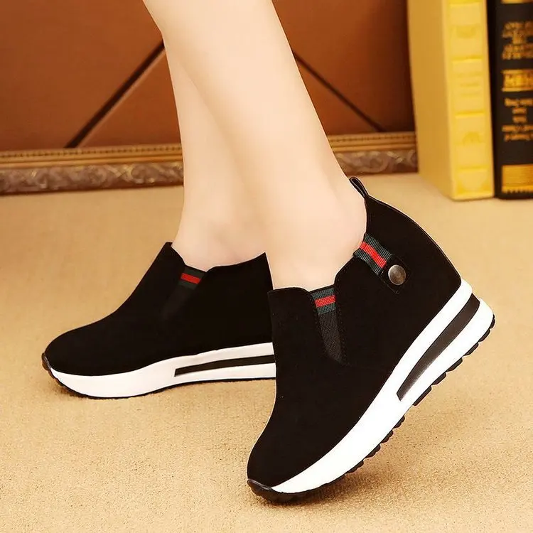 

New Black Wedge Heel Platform Casual Shoes High-heeled Women's Shoes Comfortable Loafers Height Increase Shoes