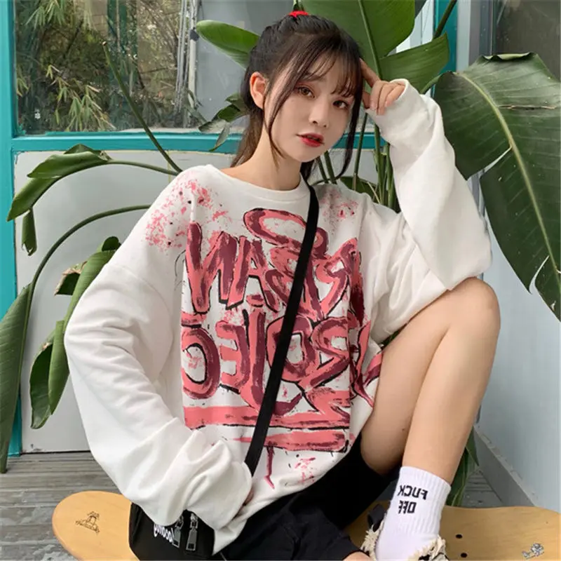 

Cotton White Loose T-shirt Funny Long Sleeve Oversized T Shirt Women Tee Shirt Femme Tops Ladies High Street TShirt Streetwear