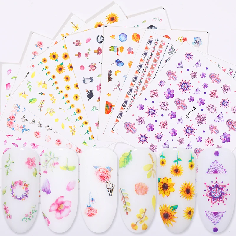1 лист красочные наклейки для ногтей серии цветов смешанный узор бумага