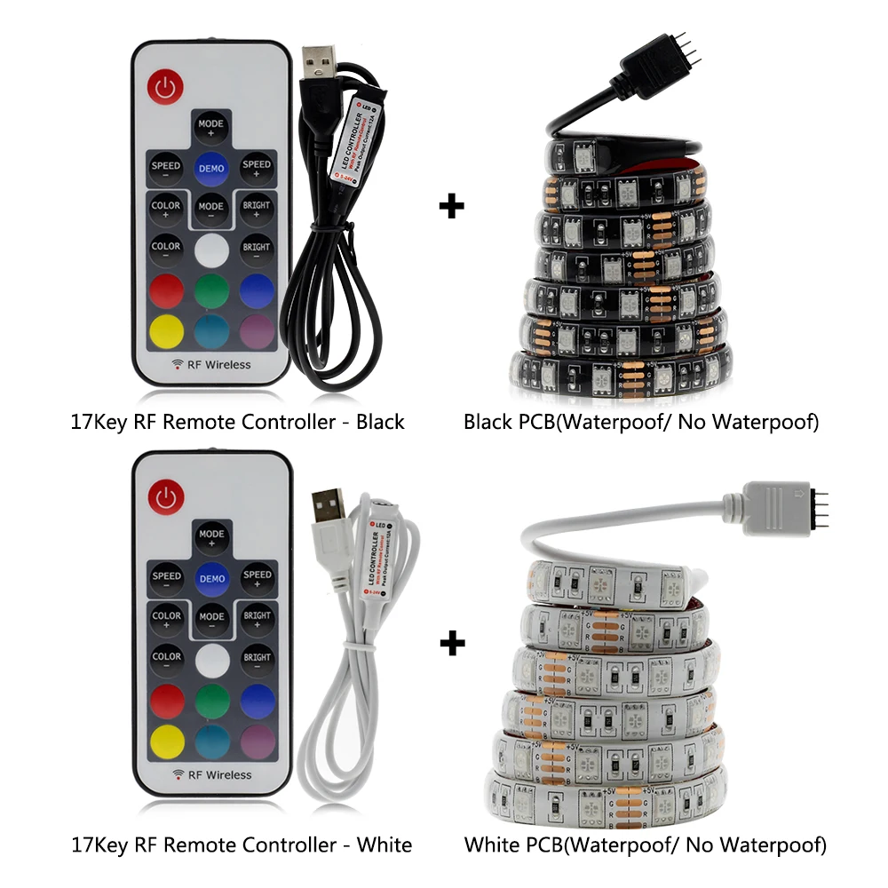USB Светодиодная лента 5050 RGB сменная цветная гибкая светодиодная лента для самостоятельной сборки Водонепроницаемая не Водонепроницаемая 0,5 м 1 м 2 м с USB контроллером