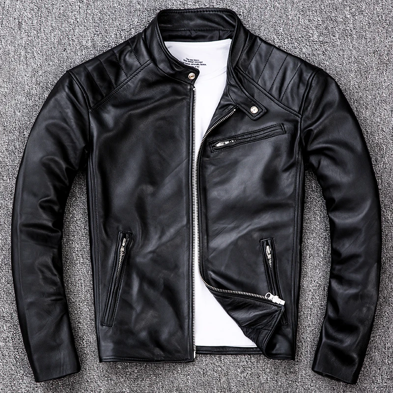 

Sales Soft Sheepskin Motor Coat Mens Genuine Slim Biker Leather Clothes Plus Size Jacket