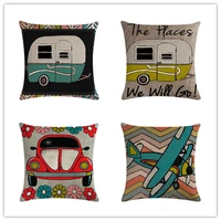 18 inch printed cartoon car pattern cotton linen pillowcase sofa cushion cover home decoration