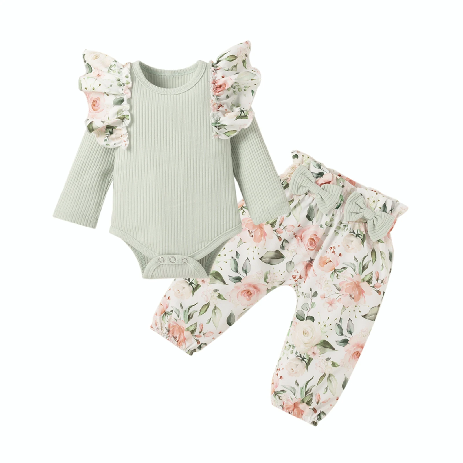 

Комплект одежды Lioraitiin для девочек 0-18 месяцев, купальник с оборками, синего, фиолетового, зеленого цветов, топ и брюки с цветочным рисунком, к...