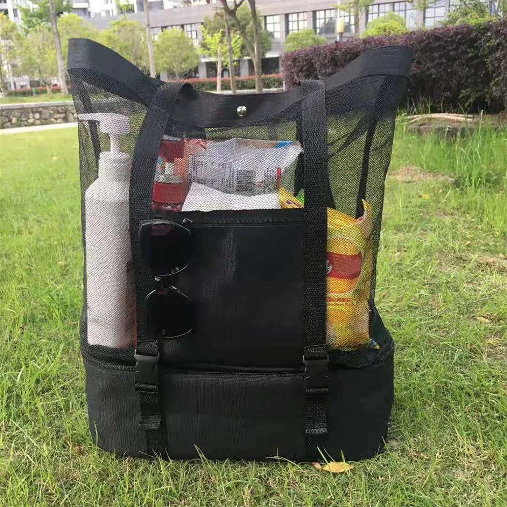 

Casual Mesh Tote Handbag Fashion Creative Large Capacity Beach Mesh Bag Shopping Bag for Outdoor Beach Hand Bags Women 2020