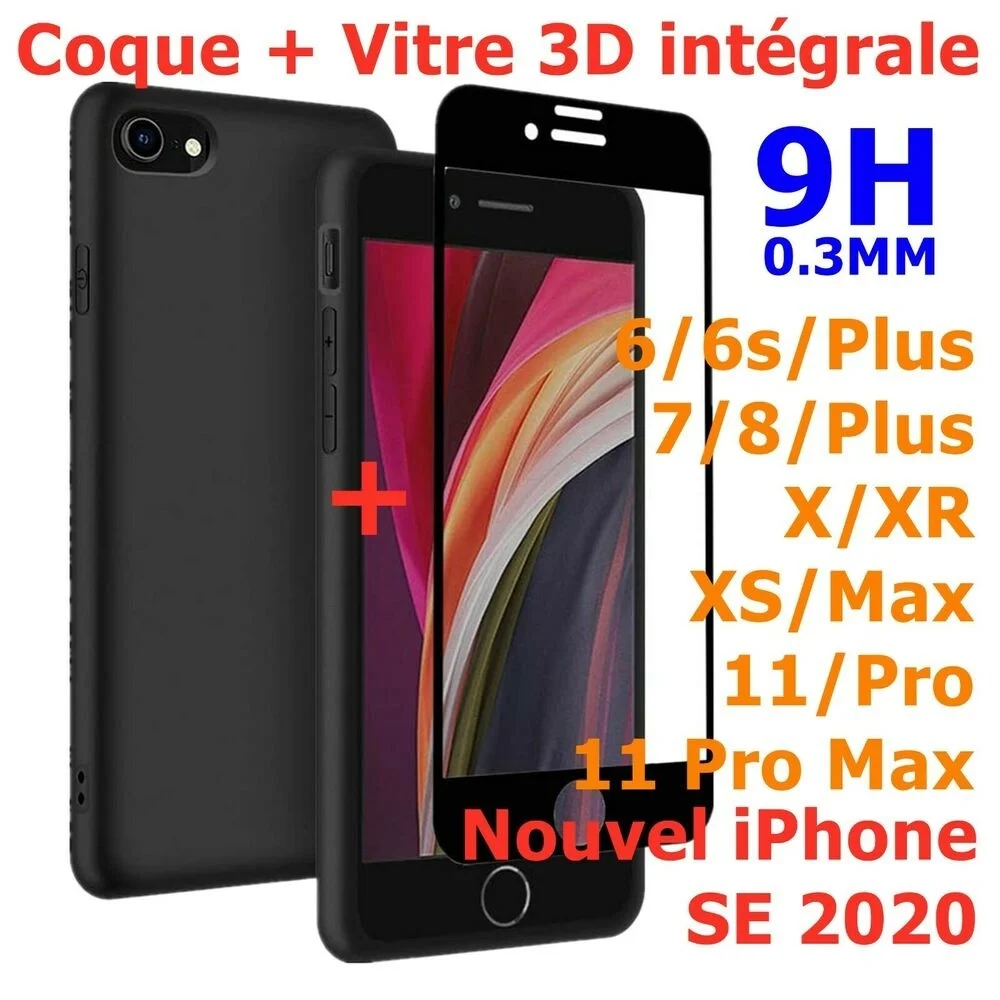 

Verre Trempé Vitre Intégrale + Coque For iPhone 11 Pro SE 2020 8 7 6 XR X XS Max
