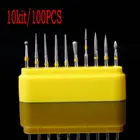 100 шт.10 комплектов зубные Алмазные Боры для зубов, фарфор, керамика, композитная полировка 1,6 мм