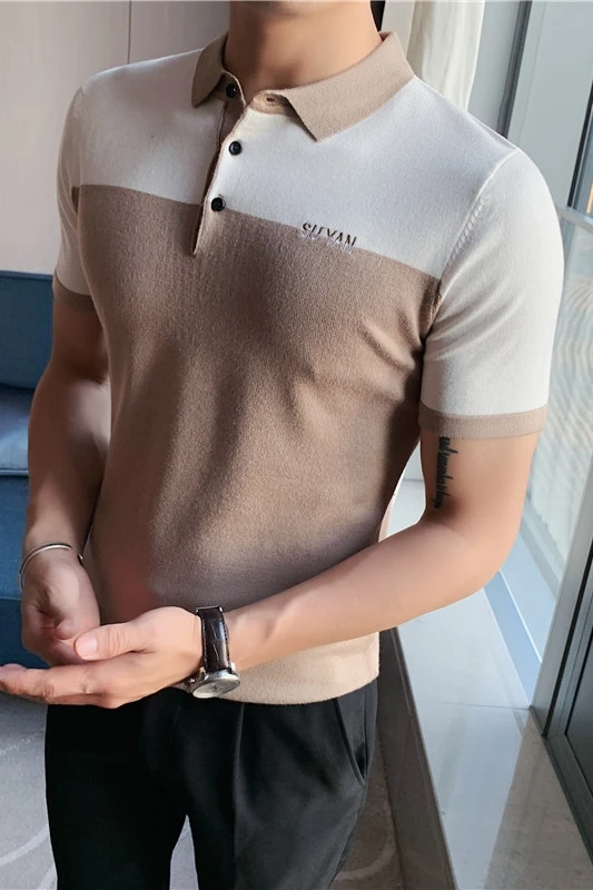 

2021 Summer Splicing Casual Polo Shirt Men Short Sleeve POLO Turn Down Collar Slim Fit Business Polo Shirt for Men Clothing