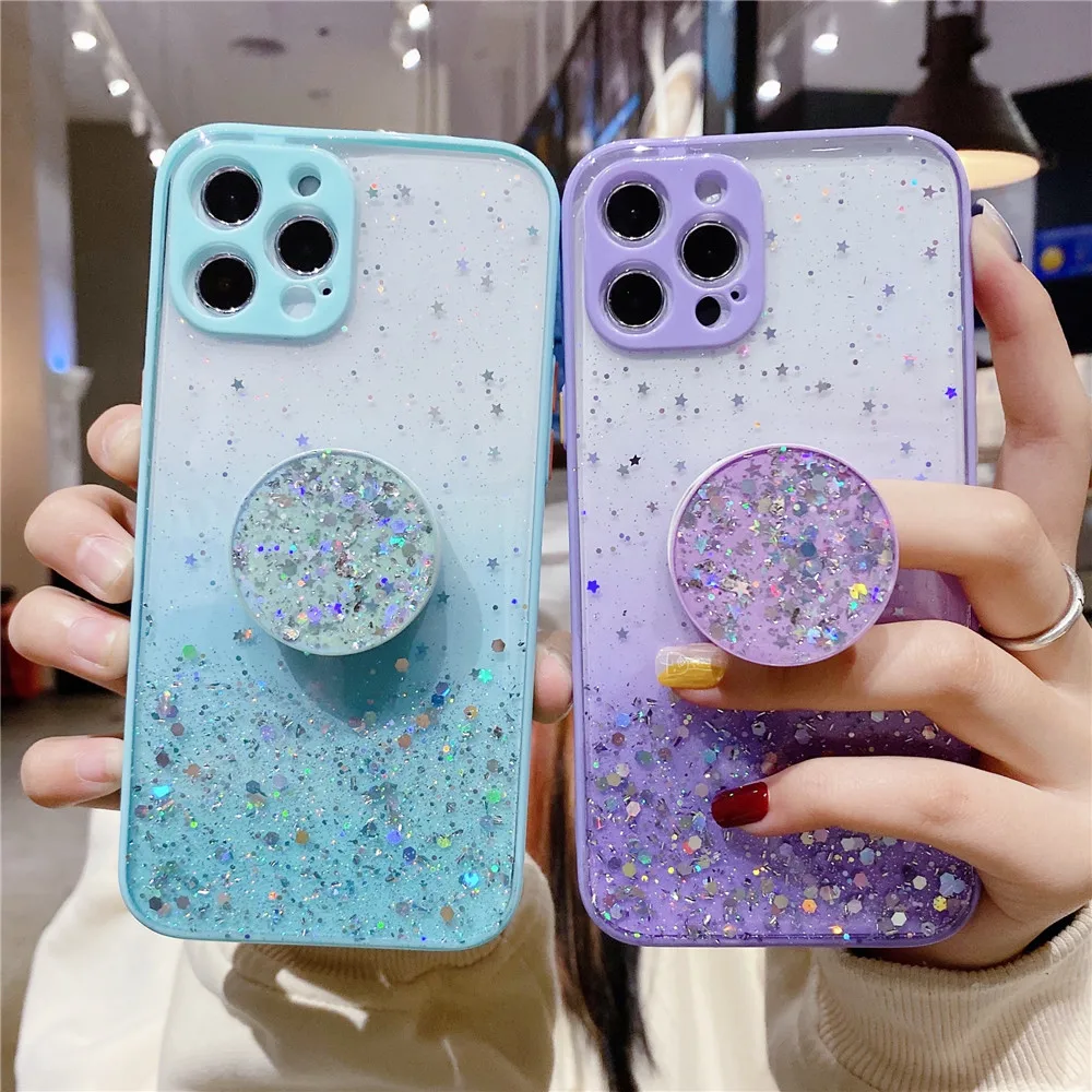 

Glitter Case for Oppo Realme C21 C3 5 C20 C11 C15 C12 5i 6i Silicon Case Reno 4F 5F 4 5 F F9 A7X F17 F19 Pro Phone Holder Cover