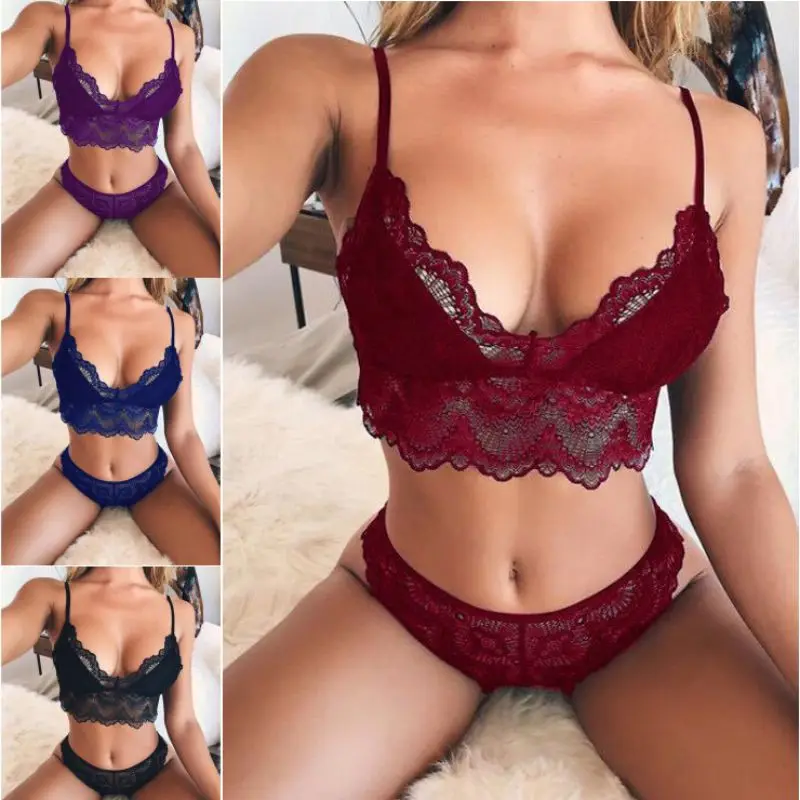 

Sexy Ladies Suit Women Full Cup Bra Set Sexy Bra Polyester Lace Lingerie Straps Panty Sexy Bra