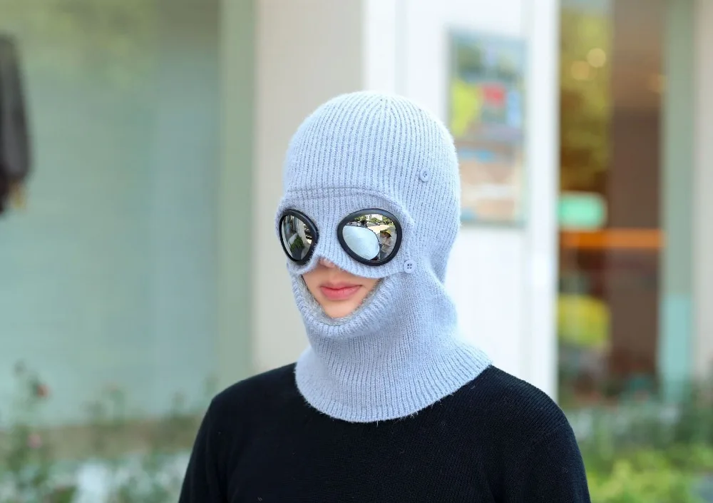 Зимние шапки в шляпе и очках Skullies Beanies Зимние шапки для мужчин женский шерстяной шарф головные уборы, Балаклава маска Knitted шапка вязаная