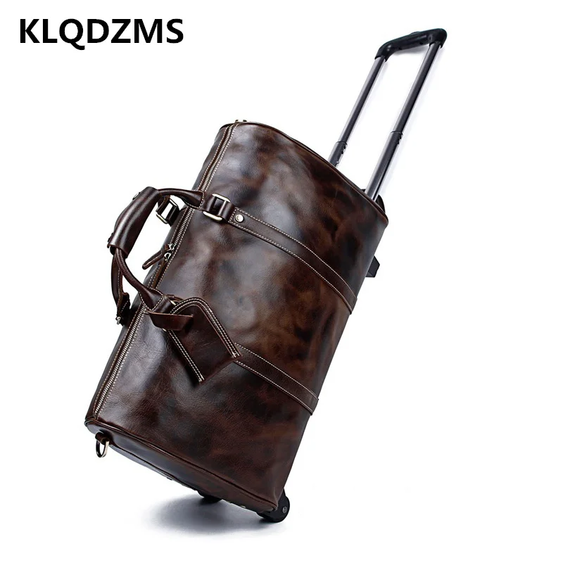 KLQDZMS New Business Briefcases Men's Genuine Leather Bags Male Rolling Luggage Multifunctional Handbag Casual Trolley Luggage