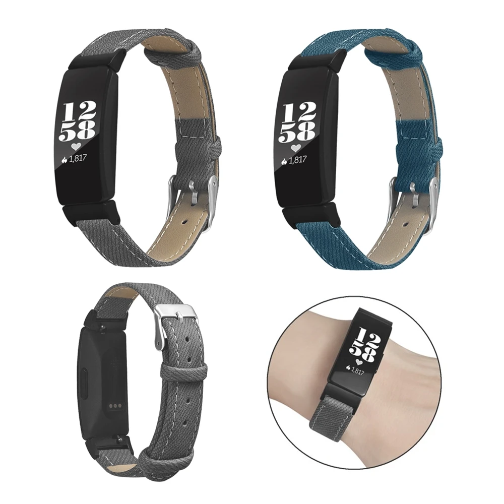 Винтажные кожаные часы ремешок из джинсовой ткани сменный для Fitbit Inspire трекер