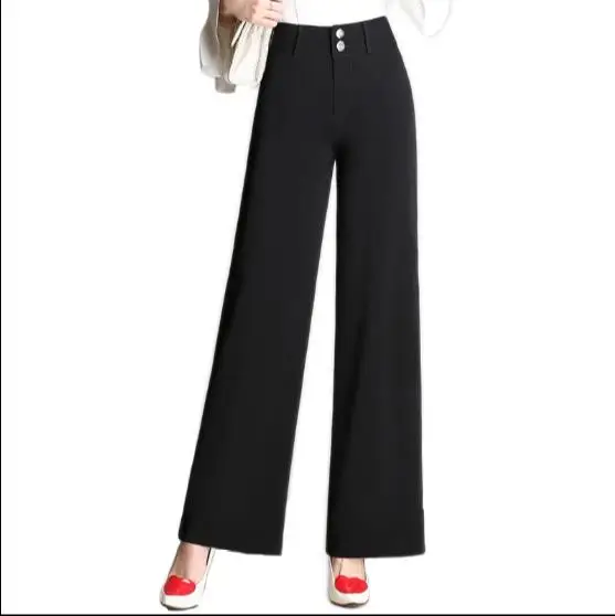 Офисные женские брюки элегантные длинные с пуговицами и высокой талией