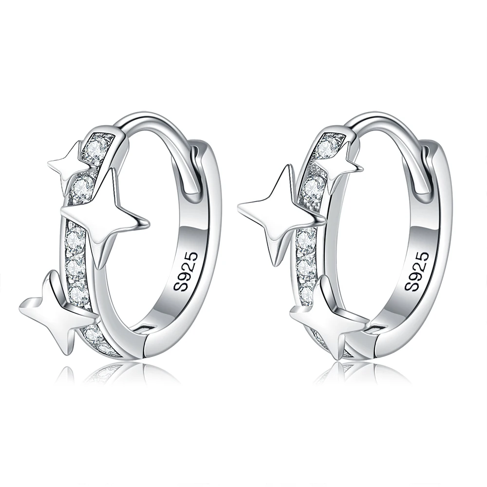 

ZEMIOR 925 Sterling Silver Galaxy Star Earrings For Women Girl Small Hoop Earring Clear CZ Anti Allergy Silver Jewelry Ear Hoops