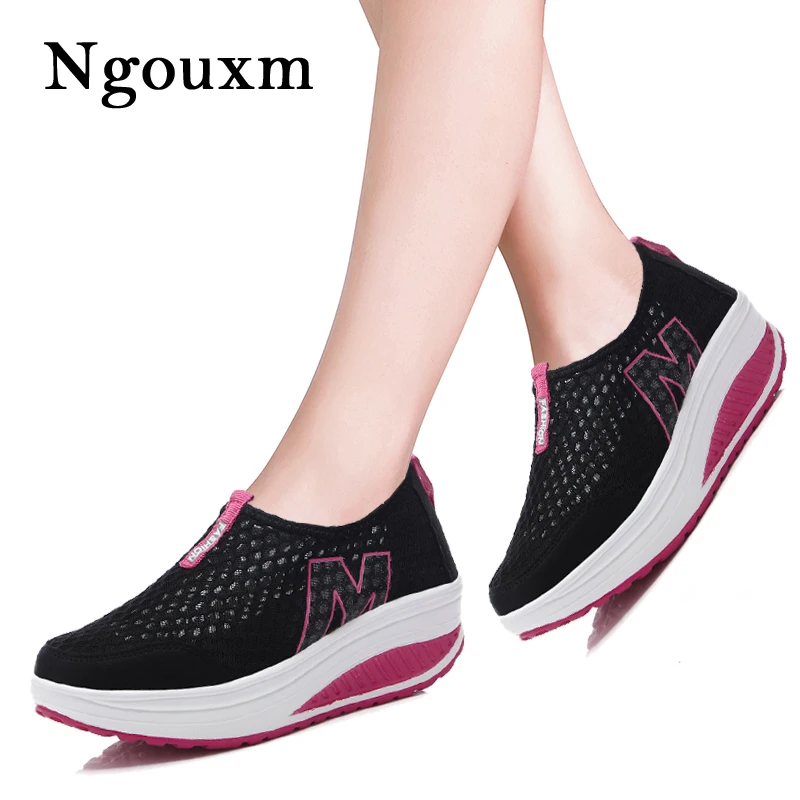 Ngouxm Women Flats Platform Sneakers Summer Shoes Woman New Female ladies Soft Comfort Slip On Shallow Mesh Thick Shoes Size 42