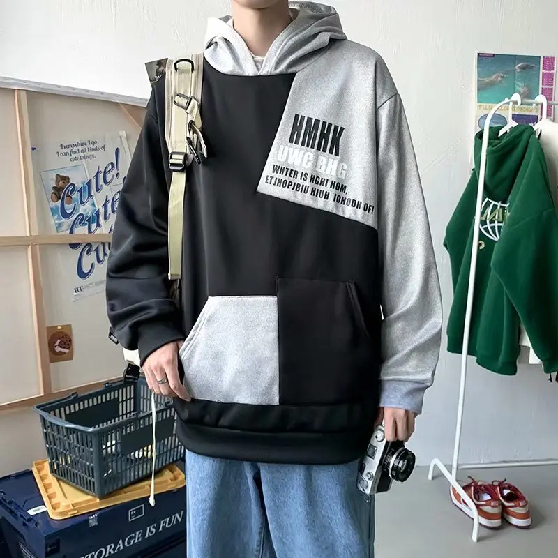 

Spring autumn Fashion Men's Hoodies Korean Trend Patchwork Hooded Pullover Male Casual Streetwear Harajuku Men clothing Hoodies