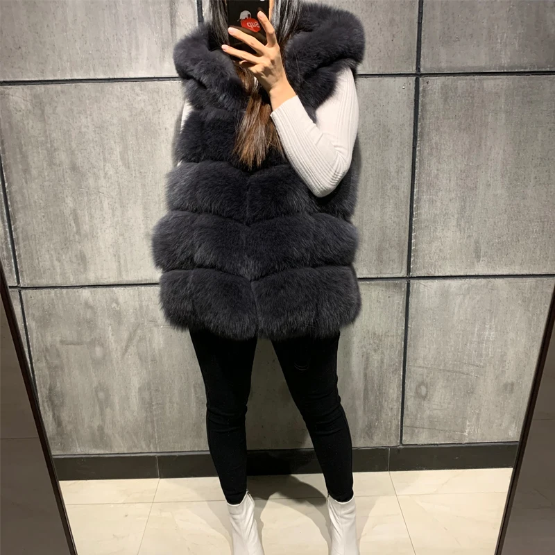 

gilet ladies natural fox women fur real vest hooded