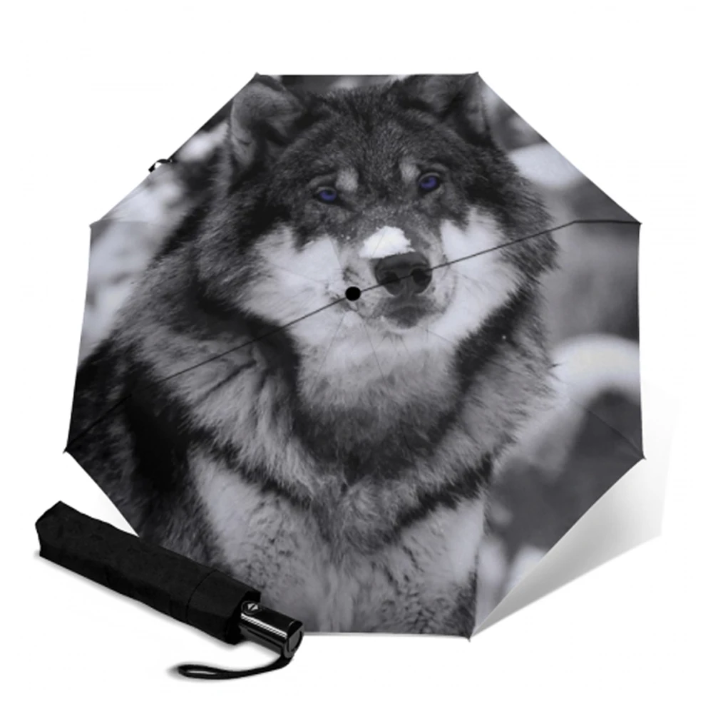 Auto Umbrella Windproof 3 Folding Outdoor Parasol Wolf Painting Frosted Handle Sun Rain Guarda Chuva Paragua Gear | Дом и сад