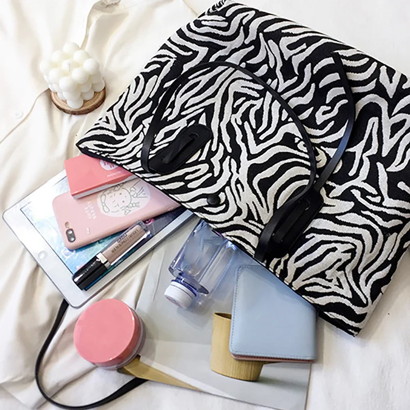 

Leopard Zebra Large Tote Bag Fashion Canvas Women's Designer Handbag High Capacity Shoulder Messenger Bag