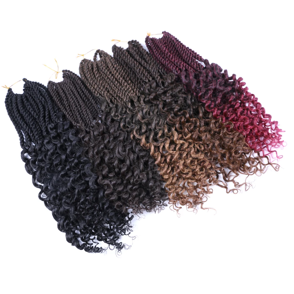 

18 Inch Senegalese Twist Hair with Curly Ends Ombre Brown Burgundy Twists Crochet Hair Synthetic Crochet Braiding Hair Extension