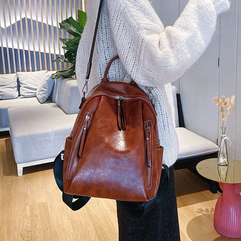 Классический кожаный рюкзак для женщин вместительные дорожные сумки ранец на