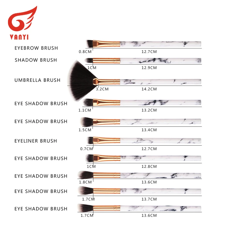 

VANYI 10 PCS Eye Makeup Brushes Set Powder Eye Shadow Eyebrow Umbrella Blush Blending Marble Professional Cosmetic Tools Kit