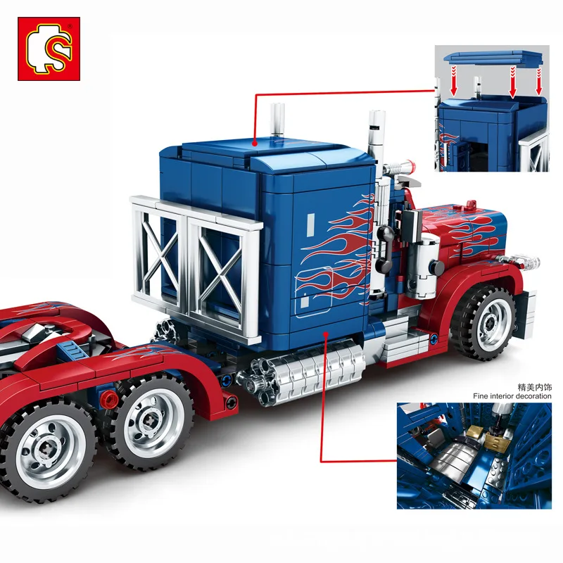MOC Back Force Movie Peterbilt 389 Optimus Prime супер гоночные автозапчасти Чемпион строительные блоки наборы игрушки в комплекте