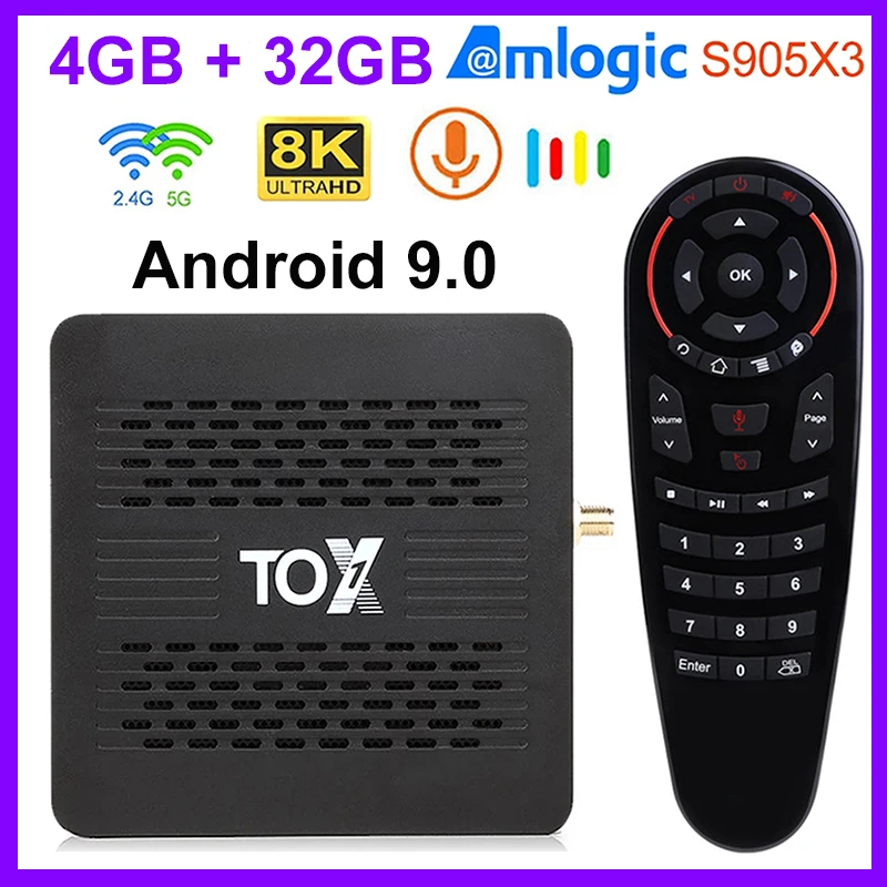 

TOX1 TV Box Android 9.0 4G 32G Amlogic S905X3 1000M Smart Media Player 2.4G 5G WiFi Bluetooth 8K Set Top Box Support Dolby Atmos