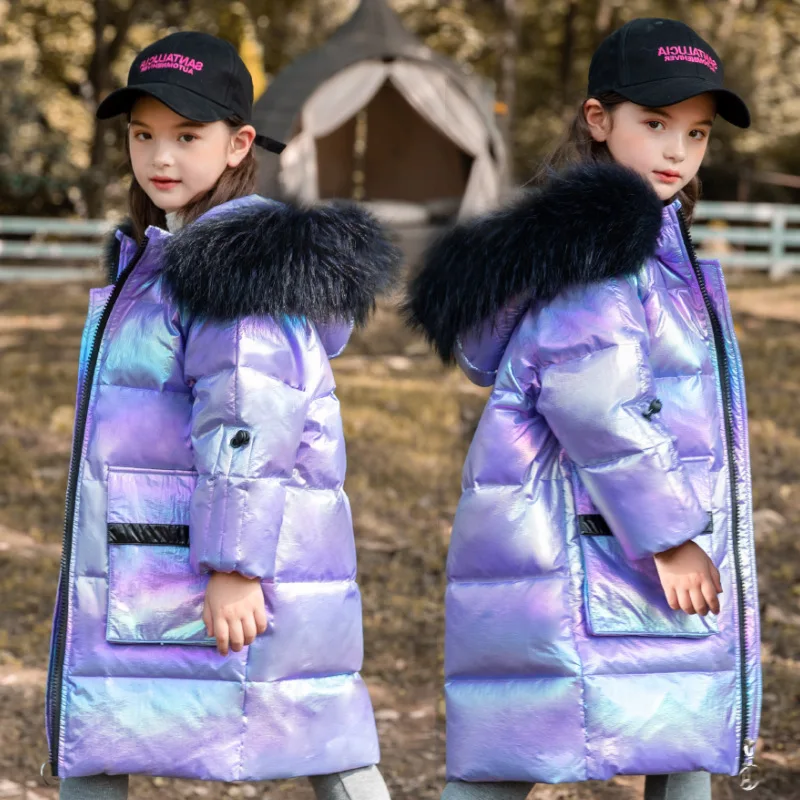 

Сапоги для русской зимы, Пуховое пальто для девочек с капюшоном с натуральным мехом, верхняя одежда для детей, 90% утиный пуховик с мехом детс...