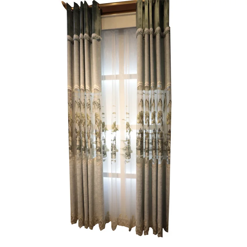 

Chinese Style Curtains for Living Dining Room Bedroom Chenille Hollow Embroidered Curtains Tulle Curtain Window Curtain Bedroom