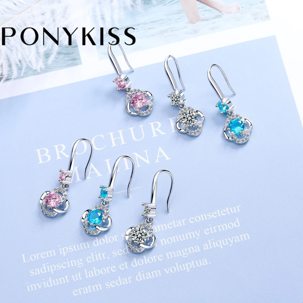 

Серьги-подвески женские из серебра 925 пробы с цирконом